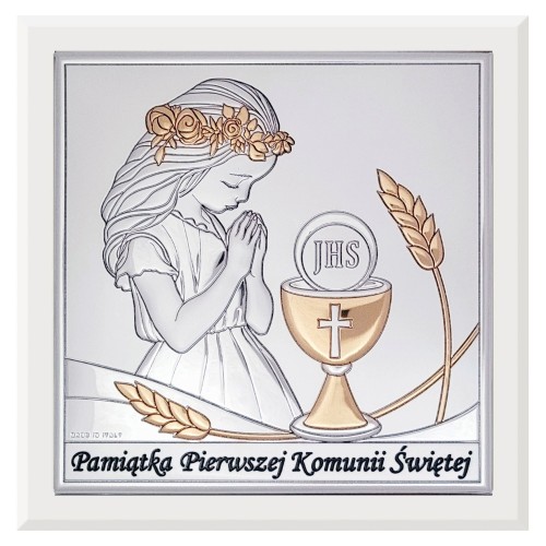 Obrazek srebrny - Pamiątka Pierwszej Komunii Świętej - 15x15