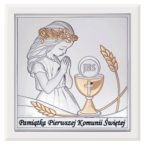 Obrazek srebrny - Pamiątka Pierwszej Komunii Świętej - 15x15