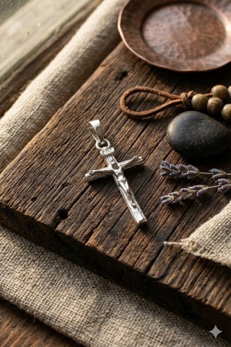 Klasyczny krucyfiks wykonany ze srebra próby 925.