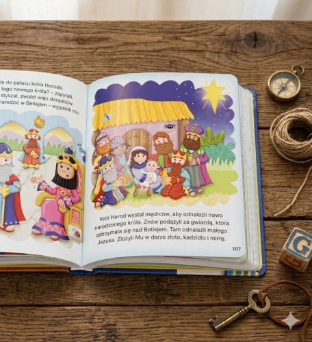 Książka „Biblia dla maluszków” z kolorowymi ilustracjami.