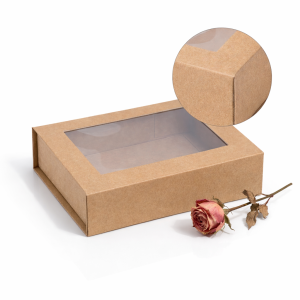 Pudełko magnetyczne z okienkiem B6 kraft 20×15×5,5 cm – kasetka pamiątkowa