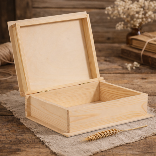Drewniane pudełko na pamiątki 21 × 17 × 4,5 cm – kasetka z drewna lipowego
