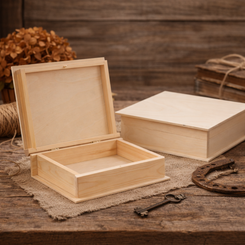 Drewniane pudełko na pamiątki 21 × 17 × 4,5 cm – kasetka z drewna lipowego