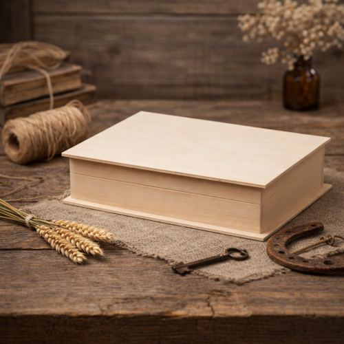 Drewniane pudełko na pamiątki 21 × 17 × 4,5 cm – kasetka z drewna lipowego