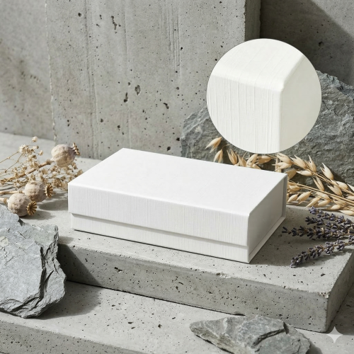 Pudełko magnetyczne A5 białe – struktura len 23,5×17×6 cm – kasetka prezentowa