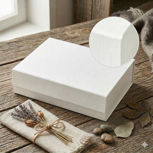 Pudełko magnetyczne A5 białe – struktura len 23,5×17×6 cm – kasetka prezentowa