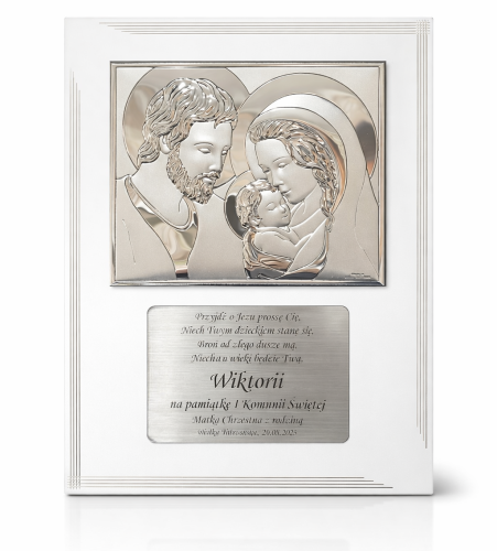 Obrazek srebrny 20x25 cm - Rodzina Święta z grawerem w zestawie!