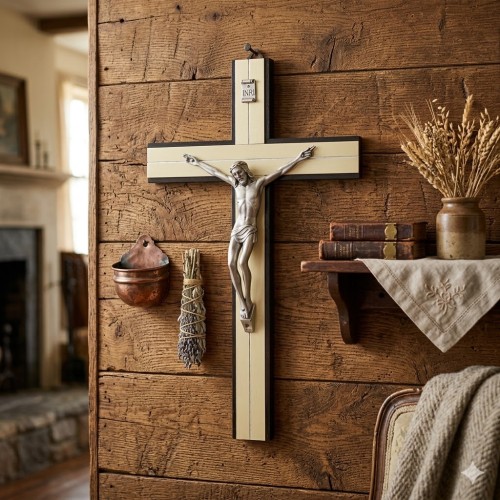 Krzyż drewniany ze złotą inkrustacją – elegancki, klasyczny