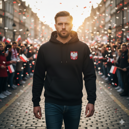 Bluza Orzeł Biały – czarna hoodie symbol narodowy