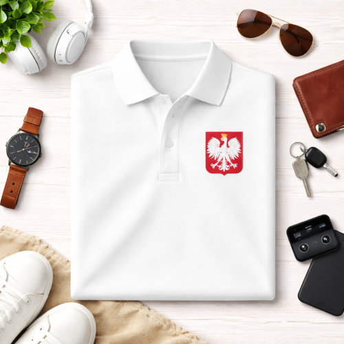 Biała koszulka POLO z Orłem Polskim – symbol narodowy