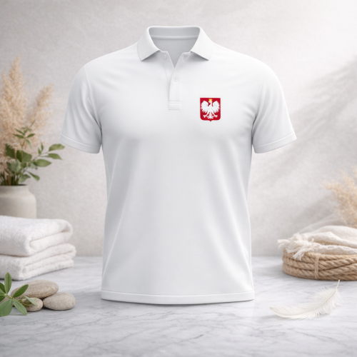 Biała koszulka POLO z Orłem Polskim – symbol narodowy