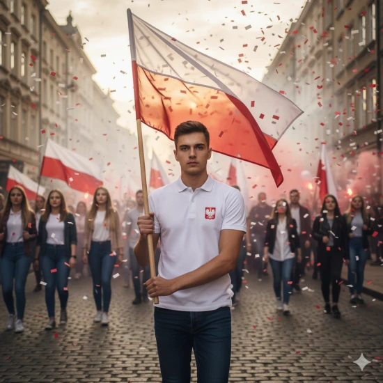 Biała koszulka POLO z Orłem Polskim – symbol narodowy