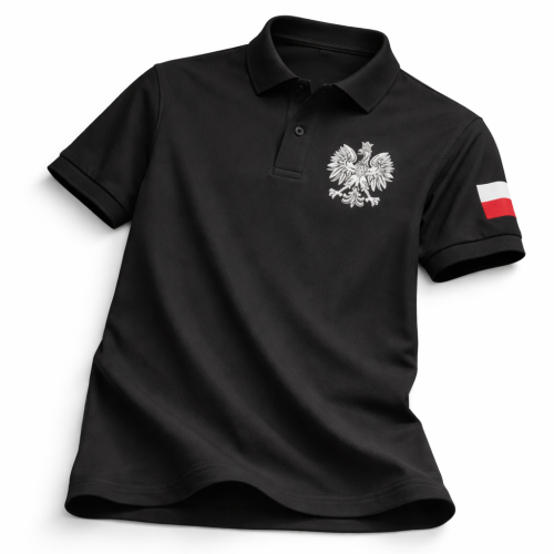 Czarna koszulka POLO z Orłem Polskim – symbol narodowy