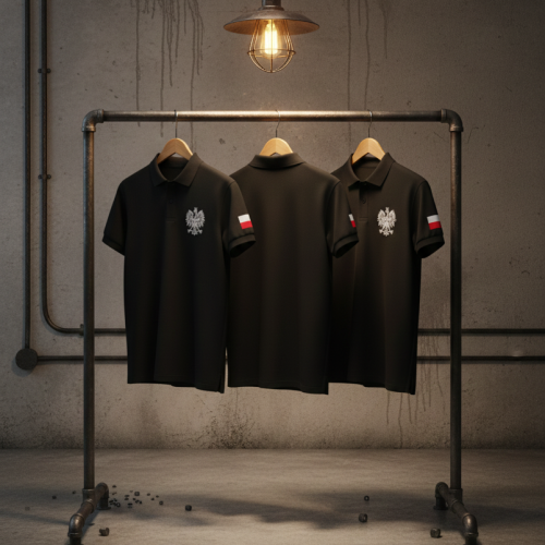 Czarna koszulka POLO z Orłem Polskim – symbol narodowy