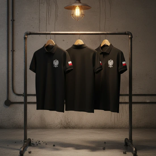 Czarna koszulka POLO z Orłem Polskim – symbol narodowy