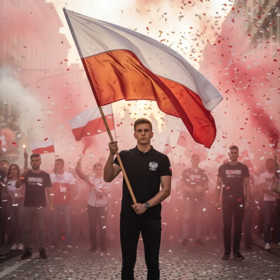 Czarna koszulka POLO z Orłem Polskim – symbol narodowy