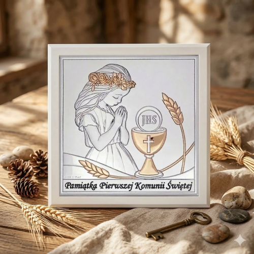Obrazek srebrny - Pamiątka Pierwszej Komunii Świętej - 15x15