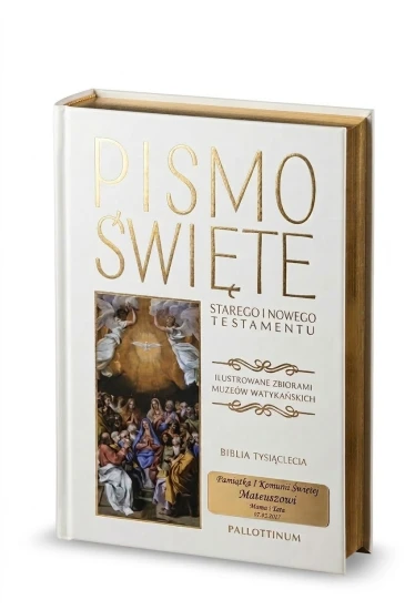 Biblia Tysiąclecia w eleganckiej białej oprawie.