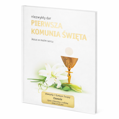 Album komunijny z możliwością grawerowanej dedykacji.