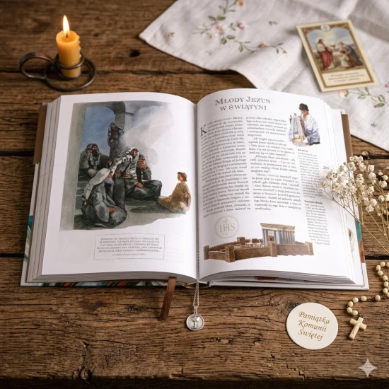 Biblia komunijna z opaską okolicznościową.