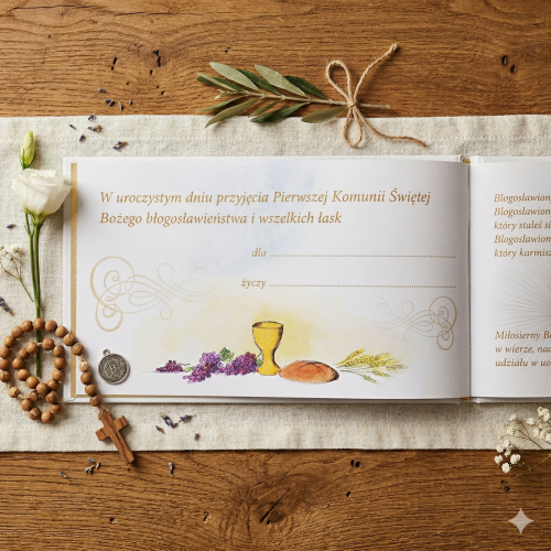 Religijna książeczka z kolorowymi ilustracjami.