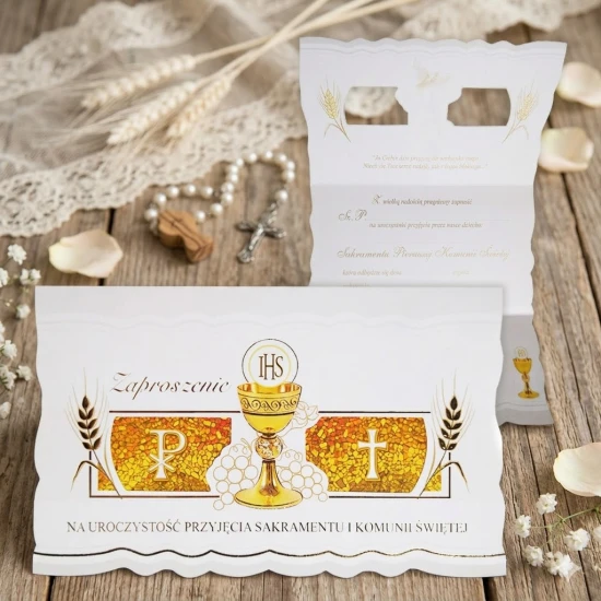 Eleganckie zaproszenia na Pierwszą Komunię Świętą.