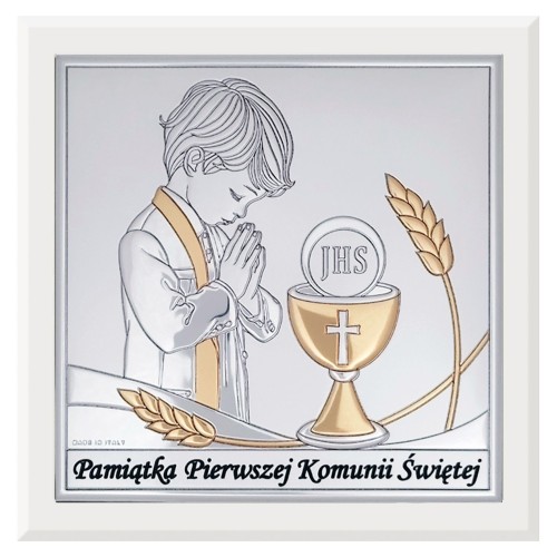 Obrazek srebrny - Pamiątka Pierwszej Komunii Świętej - 15x15