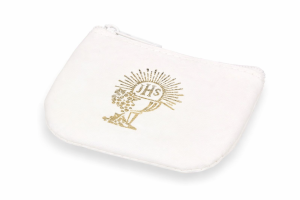 Etui na różaniec - EKO skórka, białe, IHS na zamek