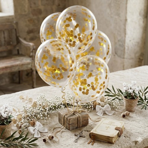 Zestaw balonów GOLD chrom z konfetti, 30cm 4 szt