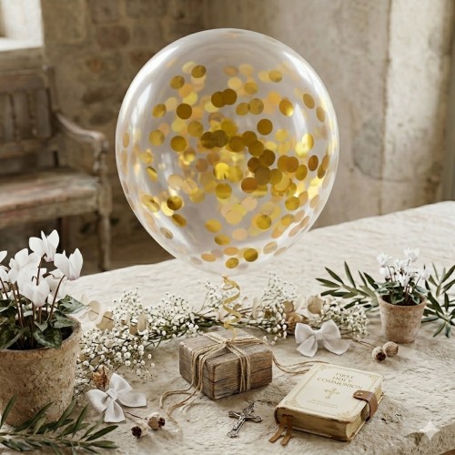 Zestaw balonów GOLD chrom z konfetti, 30cm 4 szt