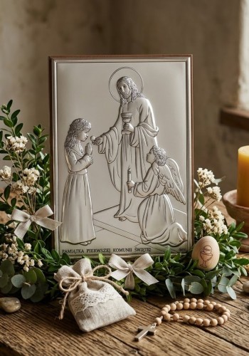 Klasyczny motyw religijny z aniołem symbolizującym Bożą opiekę.