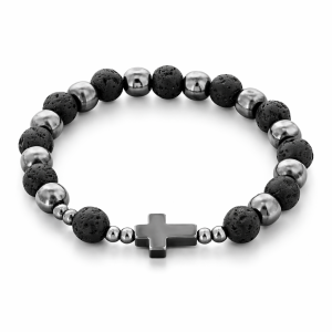 Bransoletka - dziesiątek różańca - Lawa Wulkaniczna & Hematyt