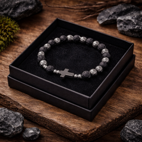 Religijna bransoletka z naturalnych kamieni.
