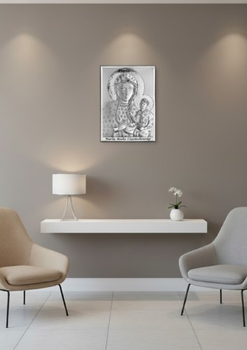 Obrazek srebrny - Matka Boska Częstochowska w aranżacji domowej