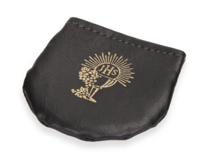 Etui na różaniec - skórkowe czarne IHS na rzep