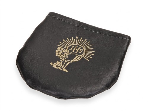 Etui na różaniec - skórkowe czarne IHS