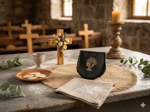 Etui na różaniec - skórkowe czarne IHS