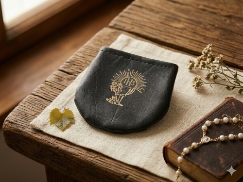 Etui na różaniec - skórkowe czarne IHS