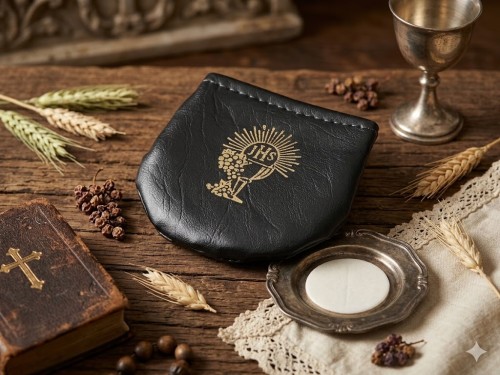 Etui na różaniec - skórkowe czarne IHS