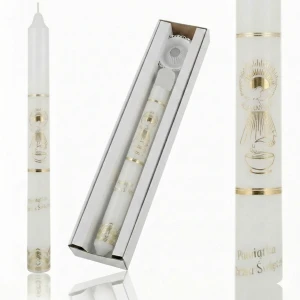 Świeca na Chrzest Święty „Eucharystyczne Światło” – z okapnikiem i pudełkiem