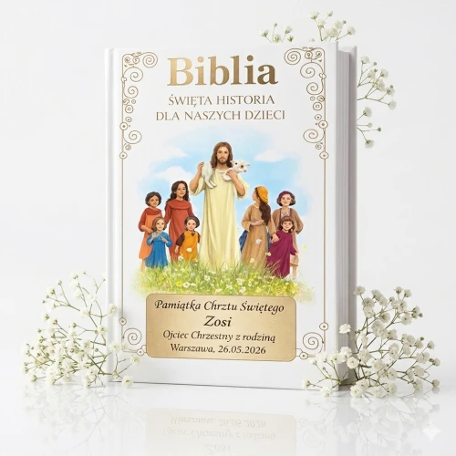 Biblia Święta – historia dla naszych dzieci – biała – grawer dedykacja