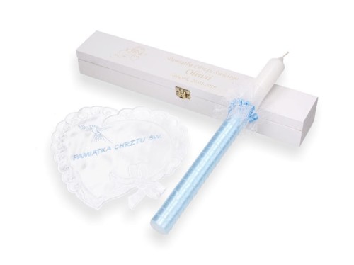 Zestaw na Chrzest Święty z grawerowanym pudełkiem BŁĘKIT