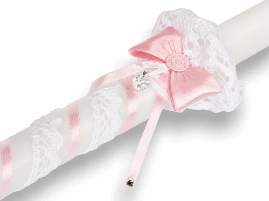 Świeca chrzcielna Koronkowa Elegancja™ z kryształkiem Preciosa®