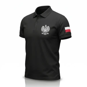 Czarna koszulka POLO z Orłem Polskim – symbol narodowy