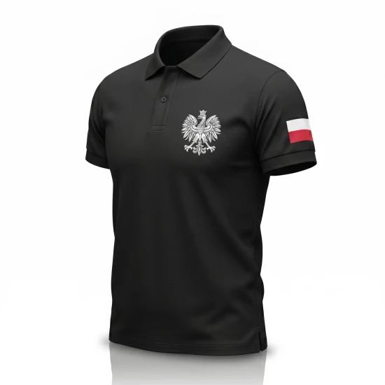 Czarna koszulka POLO z Orłem Polskim – symbol narodowy