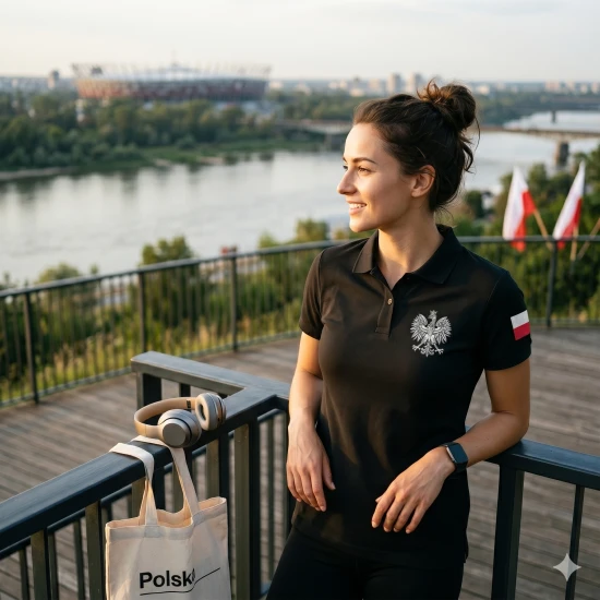 Czarna koszulka POLO z Orłem Polskim – symbol narodowy