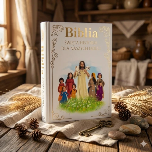 Biblia dla dzieci w drewnianym pudełku „Ja jestem Chlebem Życia” – pamiątka Chrztu i Komunii