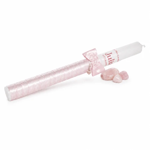 Imienna świeca sakramentalna SacraStone™ LIGHT – Onyks Różowy | Chrzest i Komunia