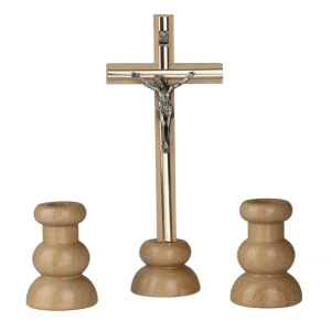 Komplet kolędowy drewniany naturalny – krzyż, świeczki - 20cm 