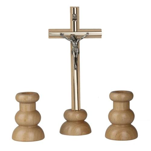 Komplet kolędowy drewniany naturalny – krzyż, świeczki - 20cm